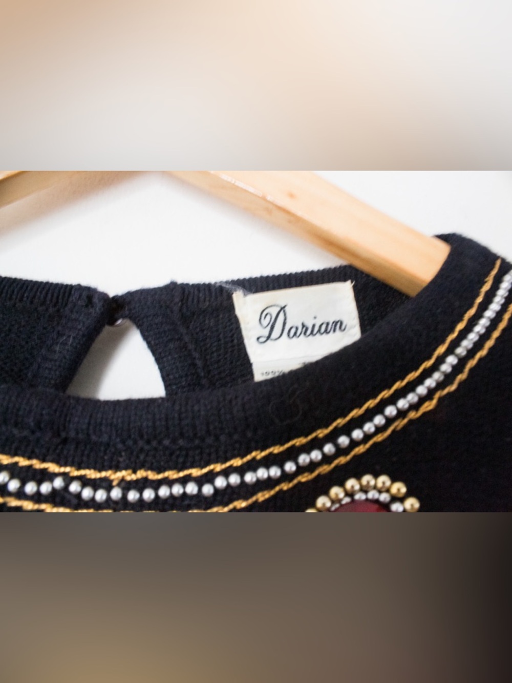 Darian | Vintage 80's Black Jeweled Long Sleeved Sweater Dress | Size Medium - Picture 8 of 8